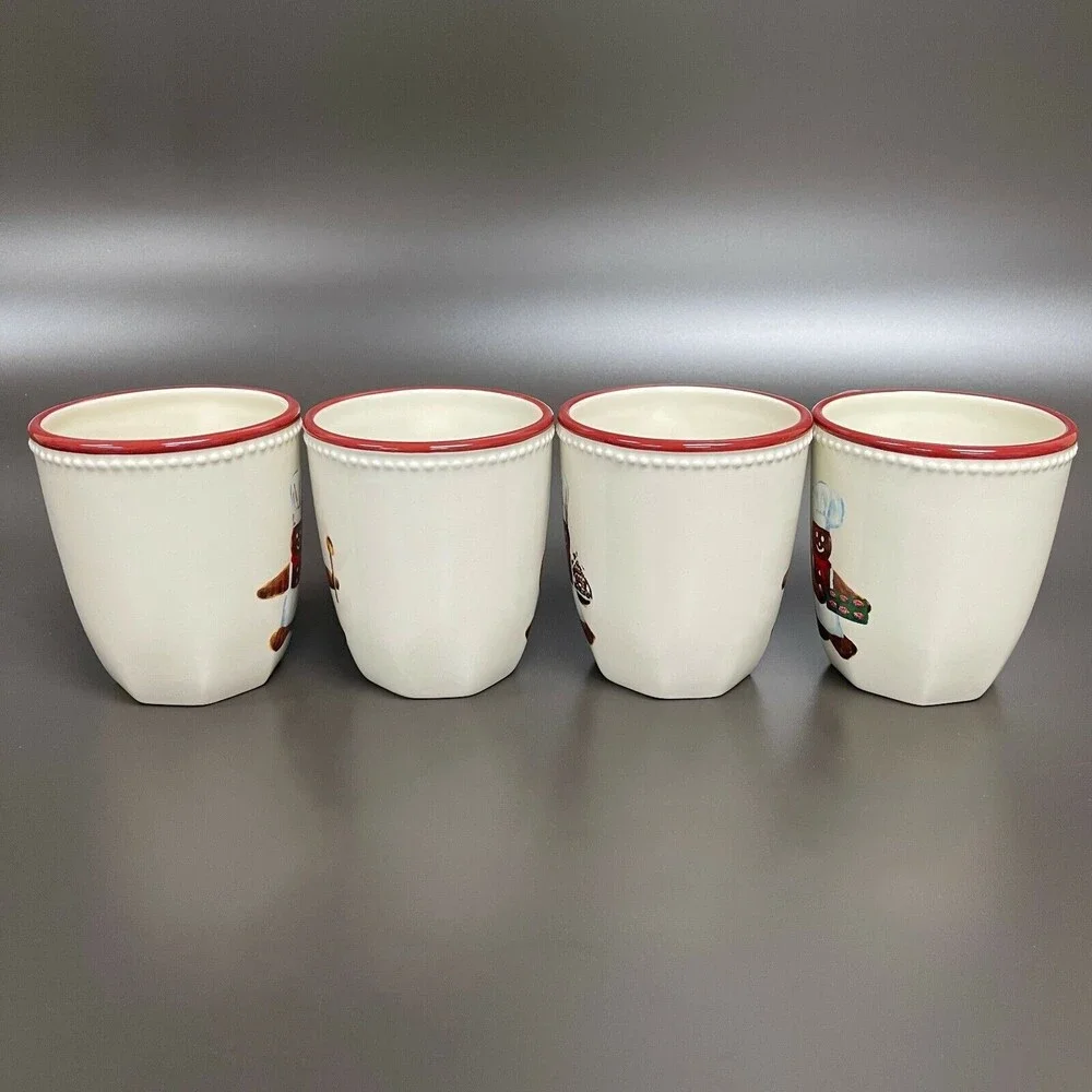 Williams Sonoma Gingerbread Chef Mugs Cups Earthenware Dishwasher Safe Lot of 4